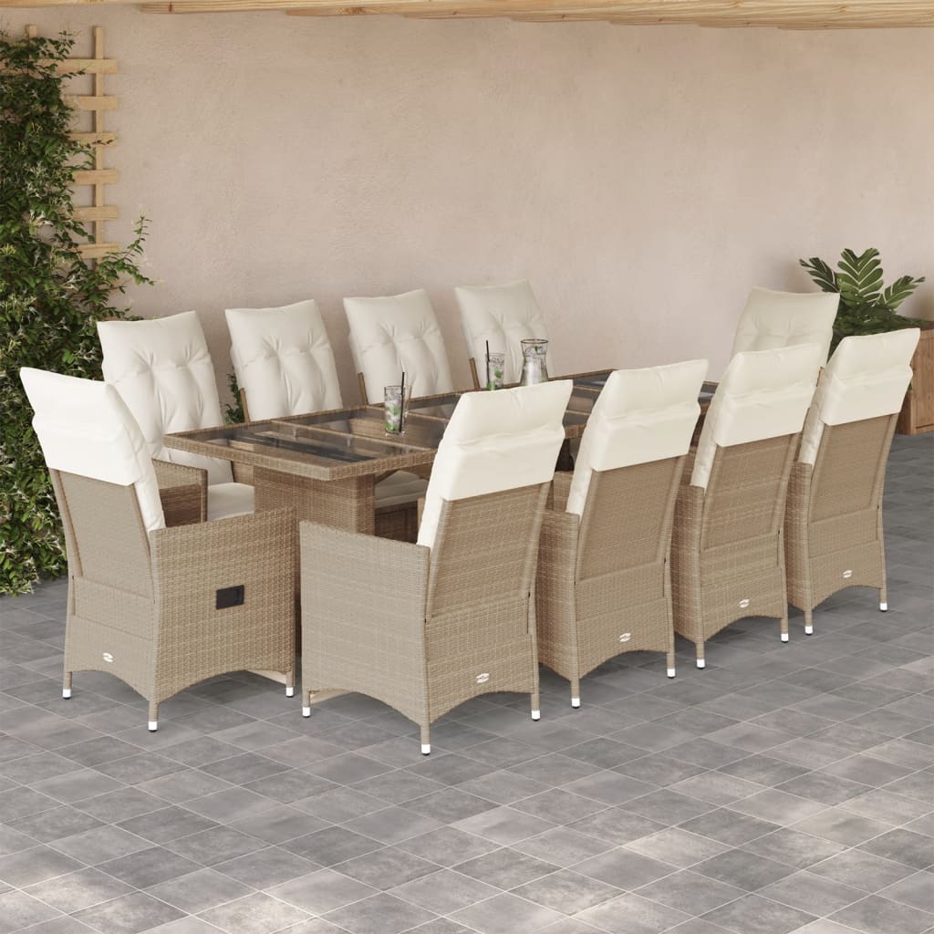 vidaXL 9-delige Bistroset met kussens poly rattan zwart