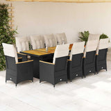 vidaXL 9-delige Bistroset met kussens poly rattan zwart