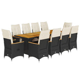vidaXL 9-delige Bistroset met kussens poly rattan zwart