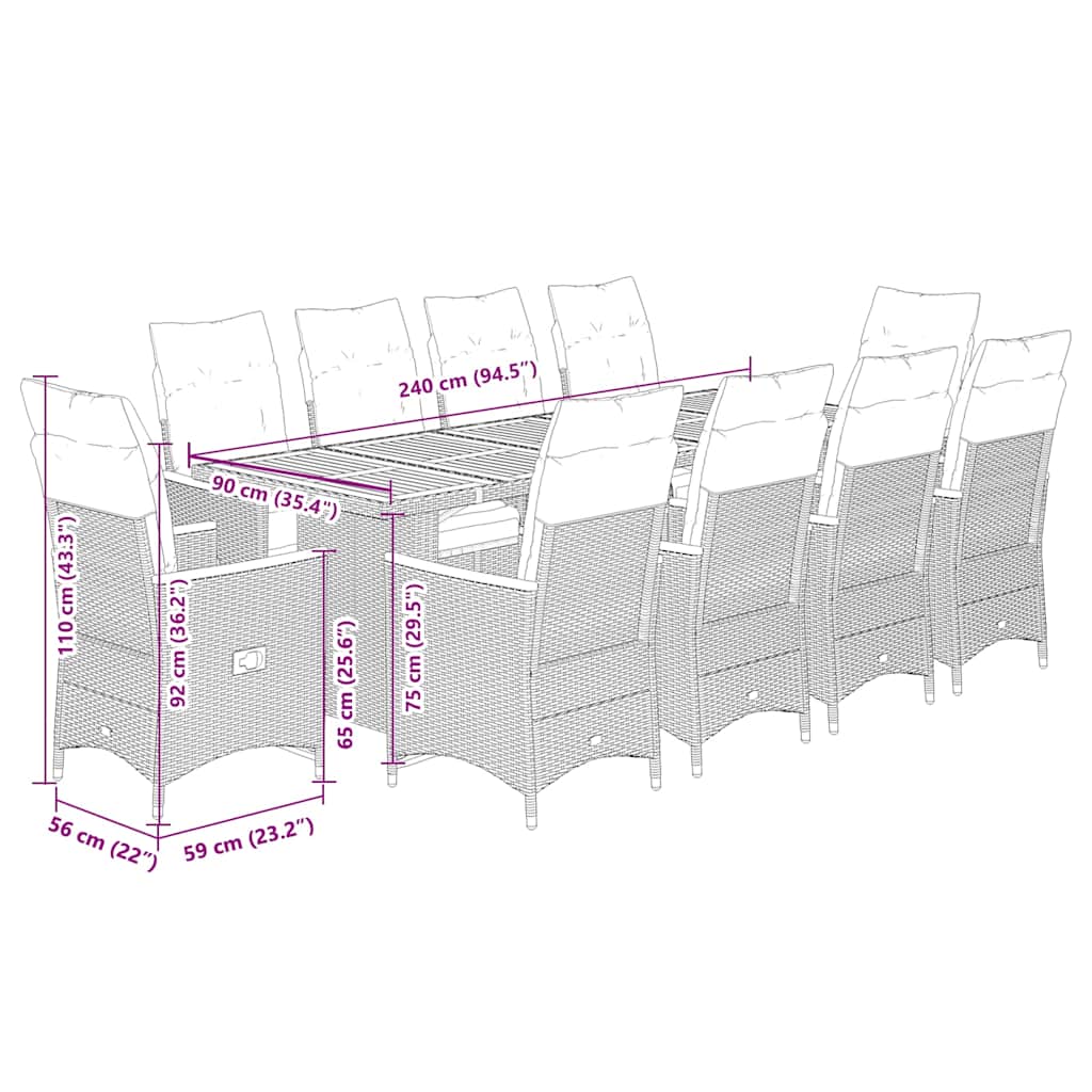 vidaXL 9-delige Bistroset met kussens poly rattan zwart