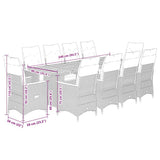 vidaXL 9-delige Bistroset met kussens poly rattan zwart