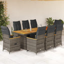 vidaXL 9-delige Bistroset met kussens poly rattan zwart