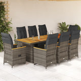 vidaXL 9-delige Bistroset met kussens poly rattan zwart