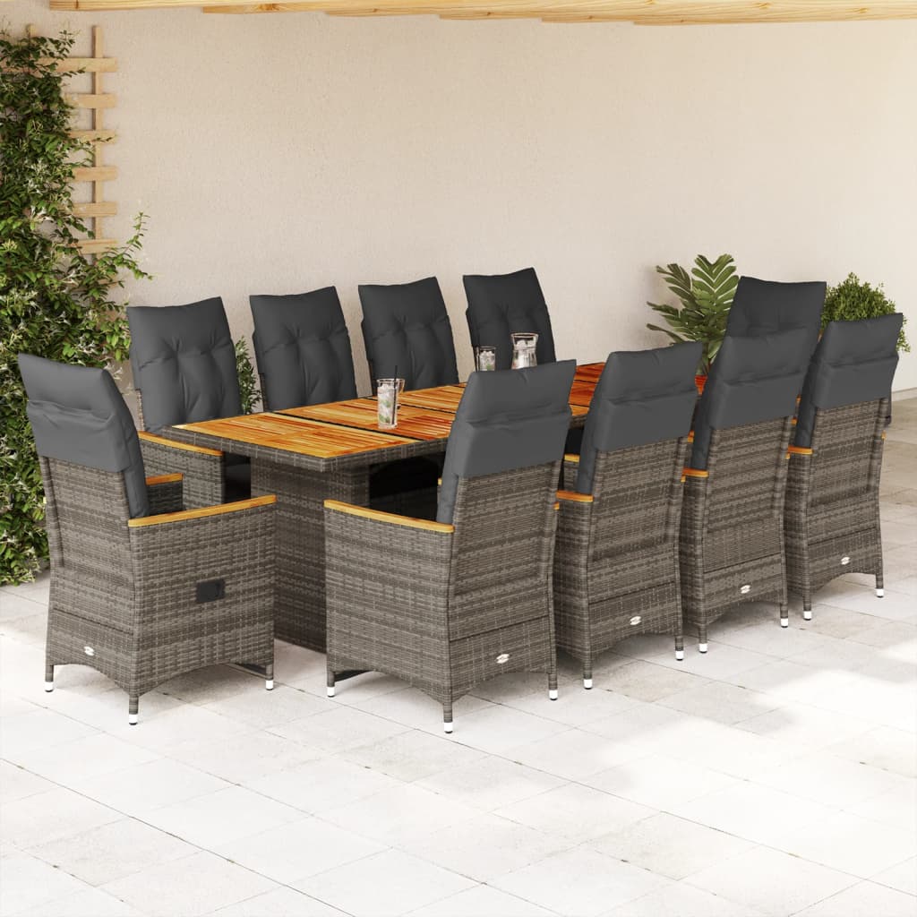 vidaXL 9-delige Bistroset met kussens poly rattan zwart