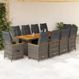 vidaXL 9-delige Bistroset met kussens poly rattan zwart