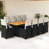 vidaXL 9-delige Bistroset met kussens poly rattan zwart