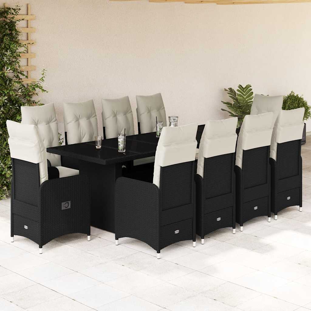 vidaXL 9-delige Bistroset met kussens poly rattan zwart