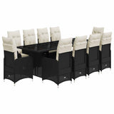 vidaXL 9-delige Bistroset met kussens poly rattan zwart