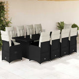 vidaXL 9-delige Bistroset met kussens poly rattan zwart