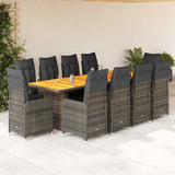 vidaXL 9-delige Bistroset met kussens poly rattan grijs