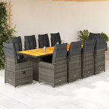 vidaXL 9-delige Bistroset met kussens poly rattan grijs