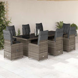 vidaXL 9-delige Bistroset met kussens poly rattan grijs