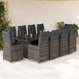 vidaXL 9-delige Bistroset met kussens poly rattan grijs