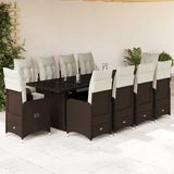 vidaXL 9-delige Bistroset met kussens poly rattan bruin