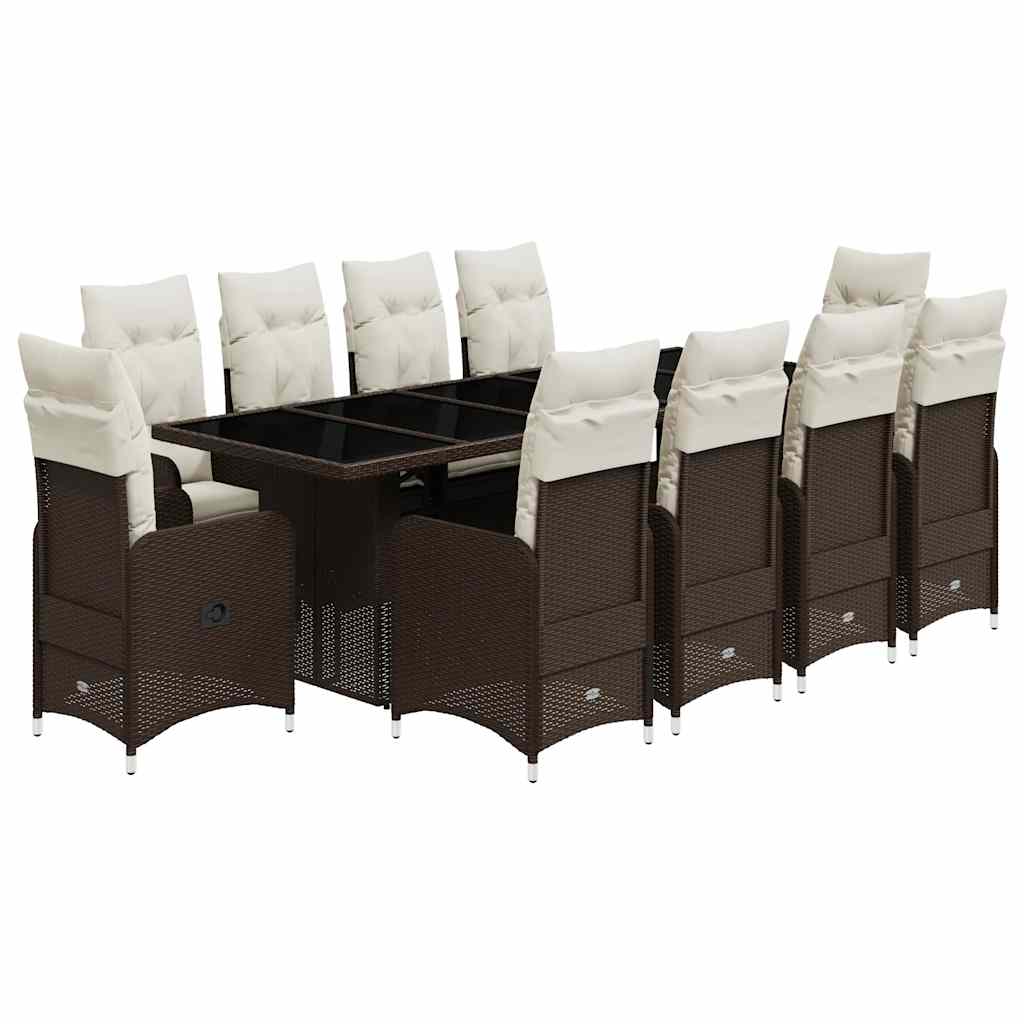 vidaXL 9-delige Bistroset met kussens poly rattan bruin