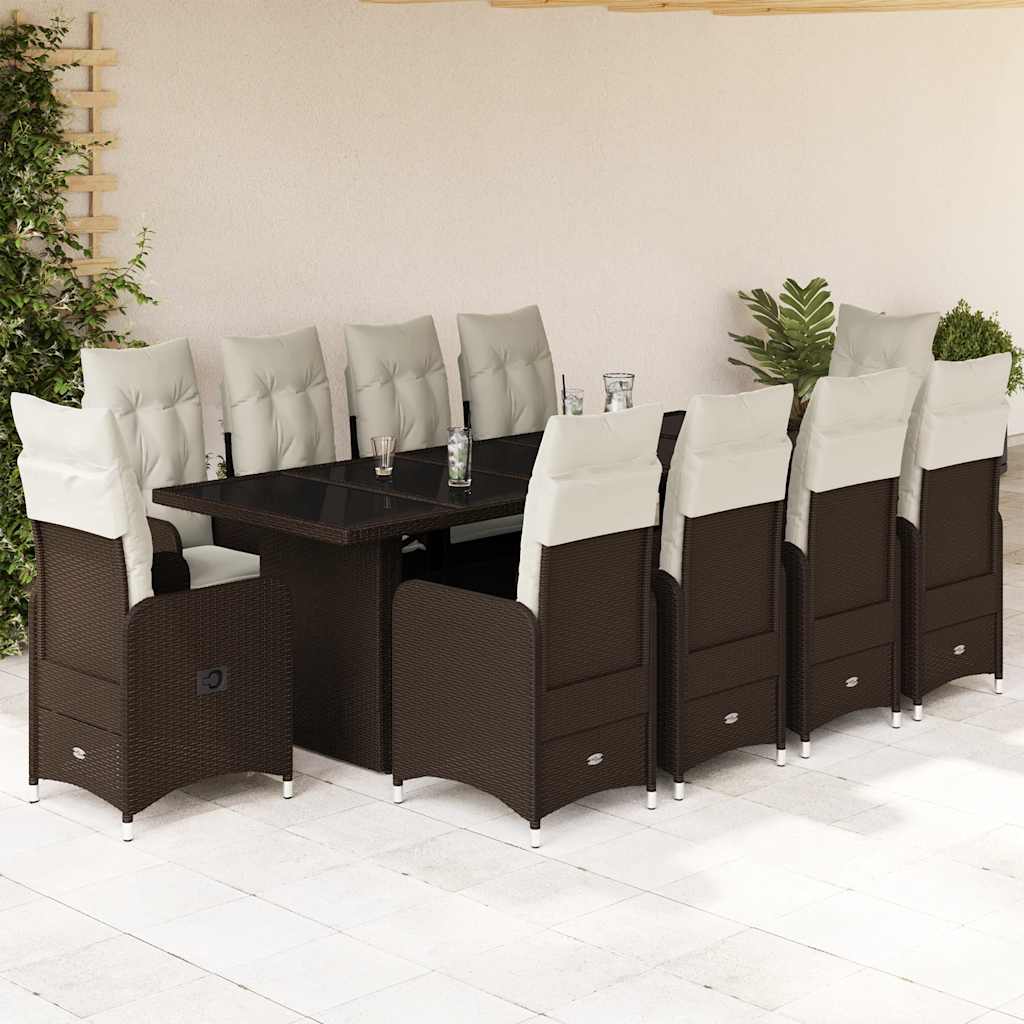 vidaXL 9-delige Bistroset met kussens poly rattan bruin