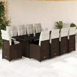 vidaXL 9-delige Bistroset met kussens poly rattan bruin
