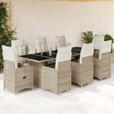 vidaXL 9-delige Bistroset met kussens poly rattan bruin