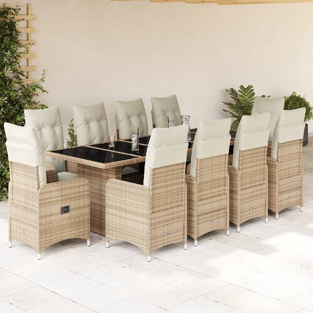 vidaXL 9-delige Bistroset met kussens poly rattan bruin