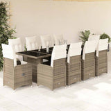 vidaXL 9-delige Bistroset met kussens poly rattan bruin