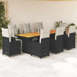 vidaXL 9-delige Bistroset met kussens poly rattan zwart