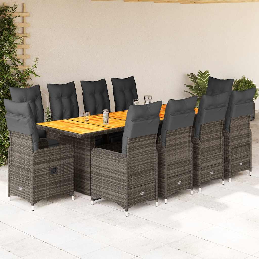vidaXL 9-delige Bistroset met kussens poly rattan zwart