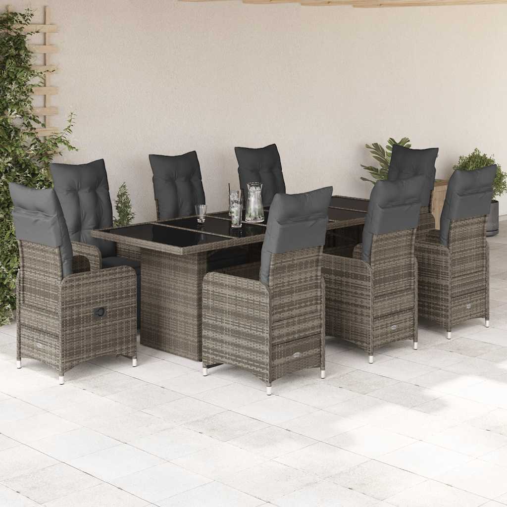 vidaXL 9-delige Bistroset met kussens poly rattan zwart