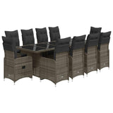 vidaXL 9-delige Bistroset met kussens poly rattan zwart