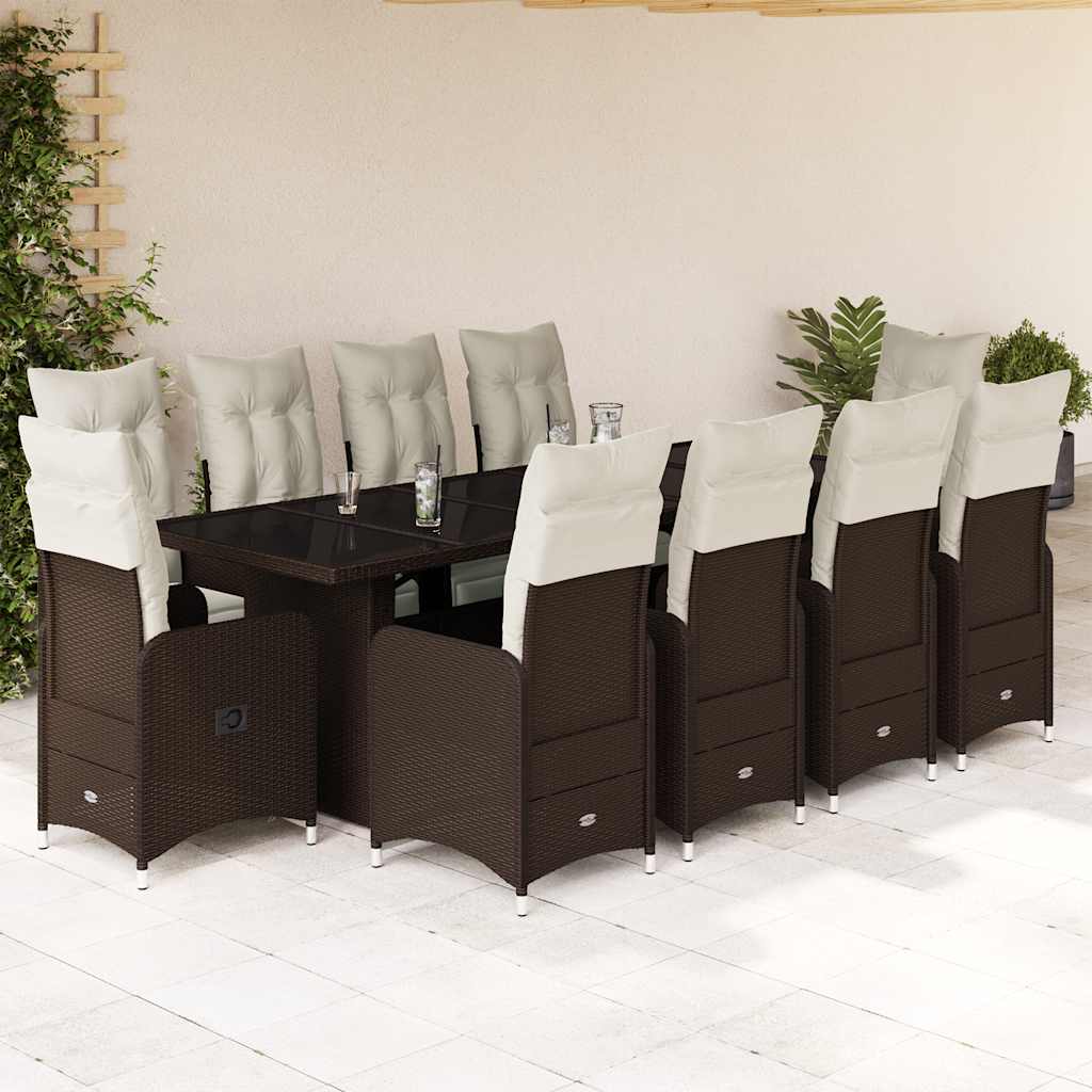vidaXL 9-delige Bistroset met kussens poly rattan zwart