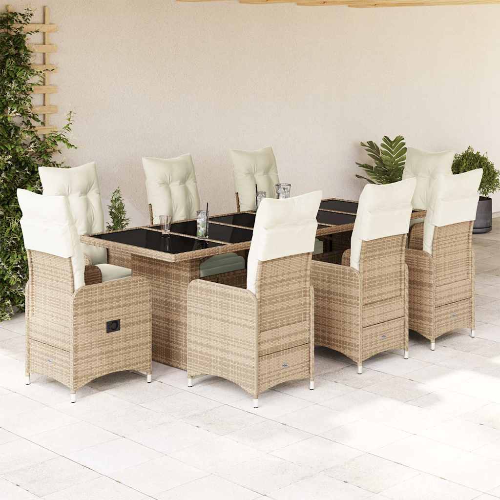 vidaXL 9-delige Bistroset met kussens poly rattan zwart