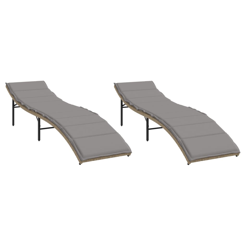 vidaXL Ligbedden 2 st met kussens poly rattan zwart