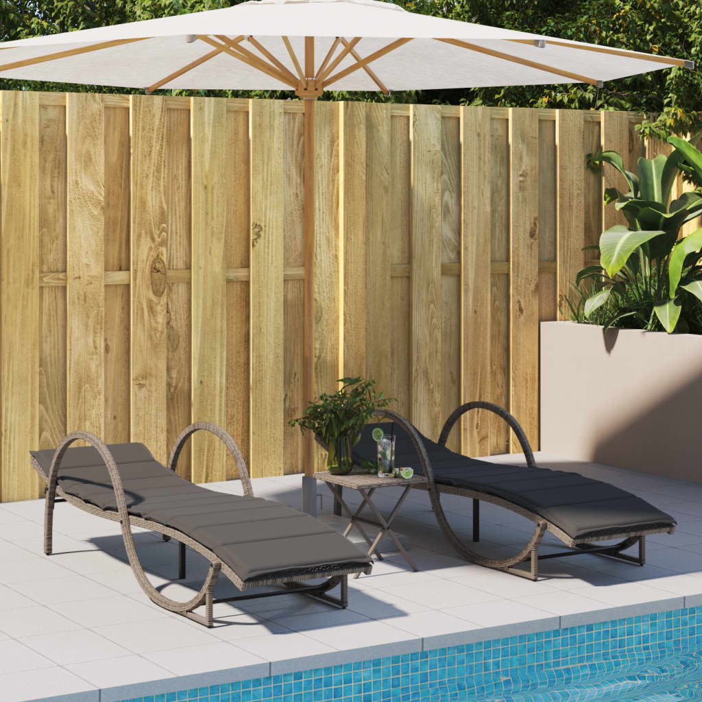 vidaXL Ligbedden 2 st met kussens poly rattan zwart