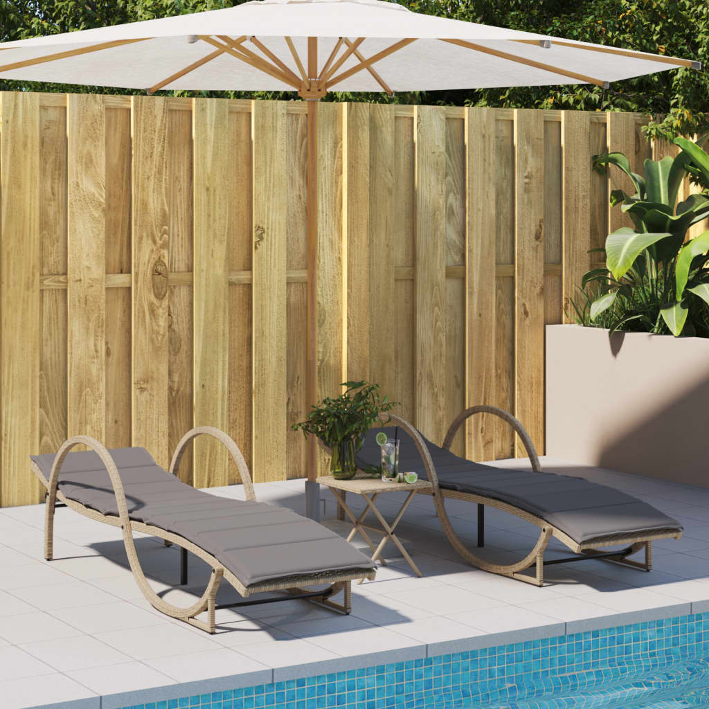 vidaXL Ligbedden 2 st met kussens poly rattan zwart