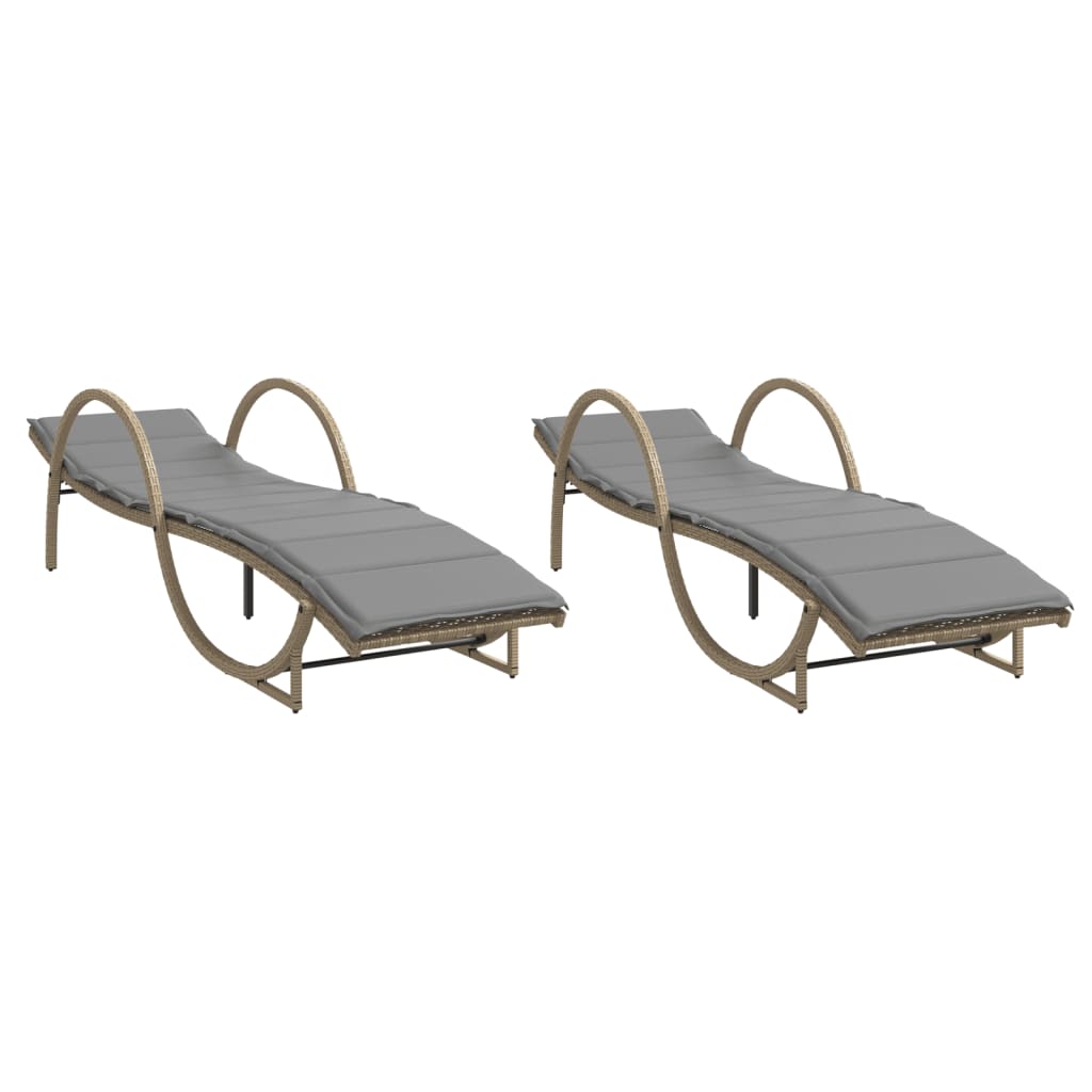 vidaXL Ligbedden 2 st met kussens poly rattan zwart