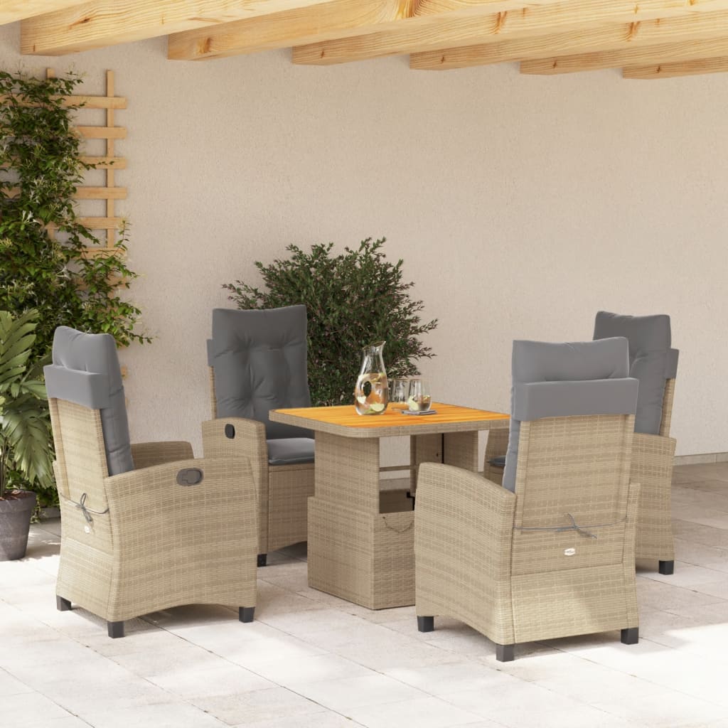 vidaXL 3-delige Tuinset met kussens poly rattan beige