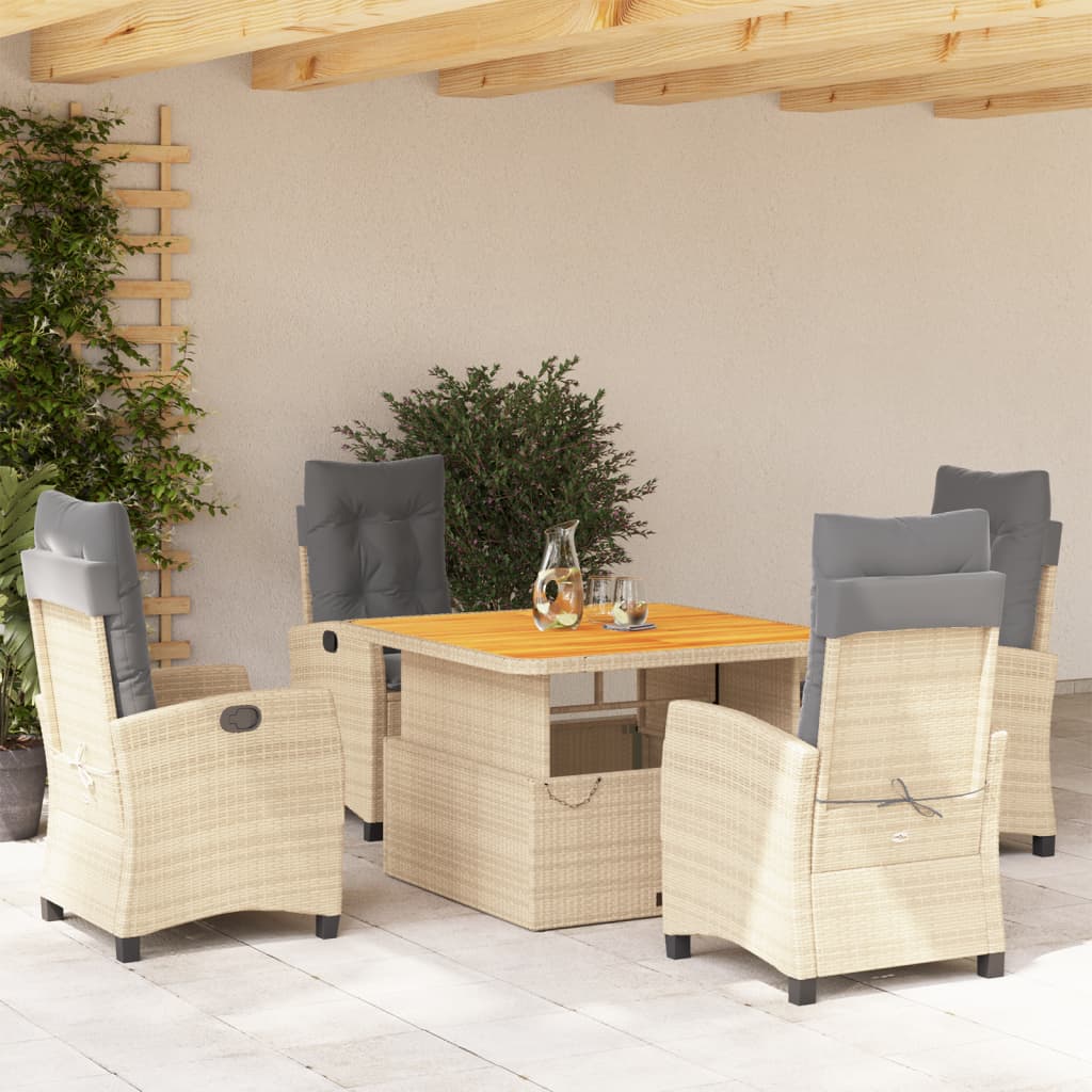 vidaXL 3-delige Tuinset met kussens poly rattan beige