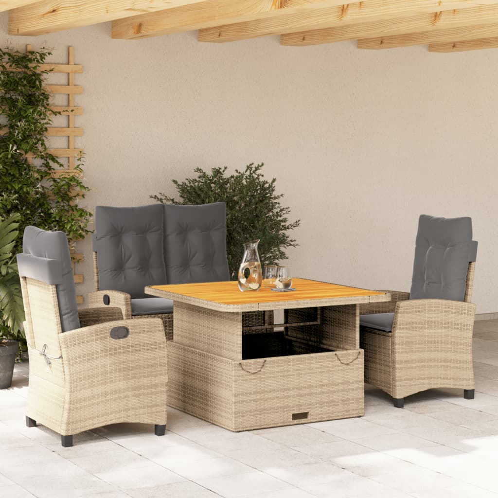 vidaXL 3-delige Tuinset met kussens poly rattan beige