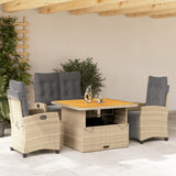 vidaXL 3-delige Tuinset met kussens poly rattan beige