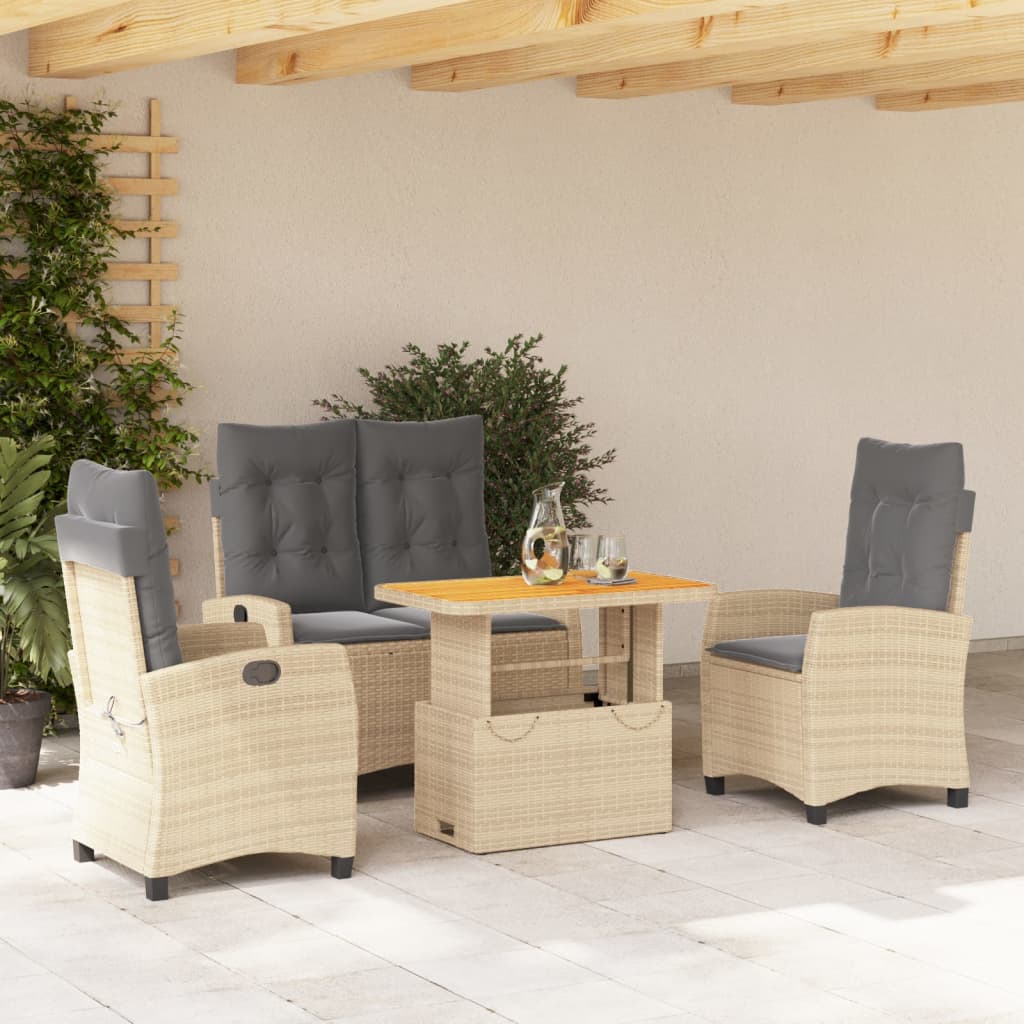 vidaXL 3-delige Tuinset met kussens poly rattan beige