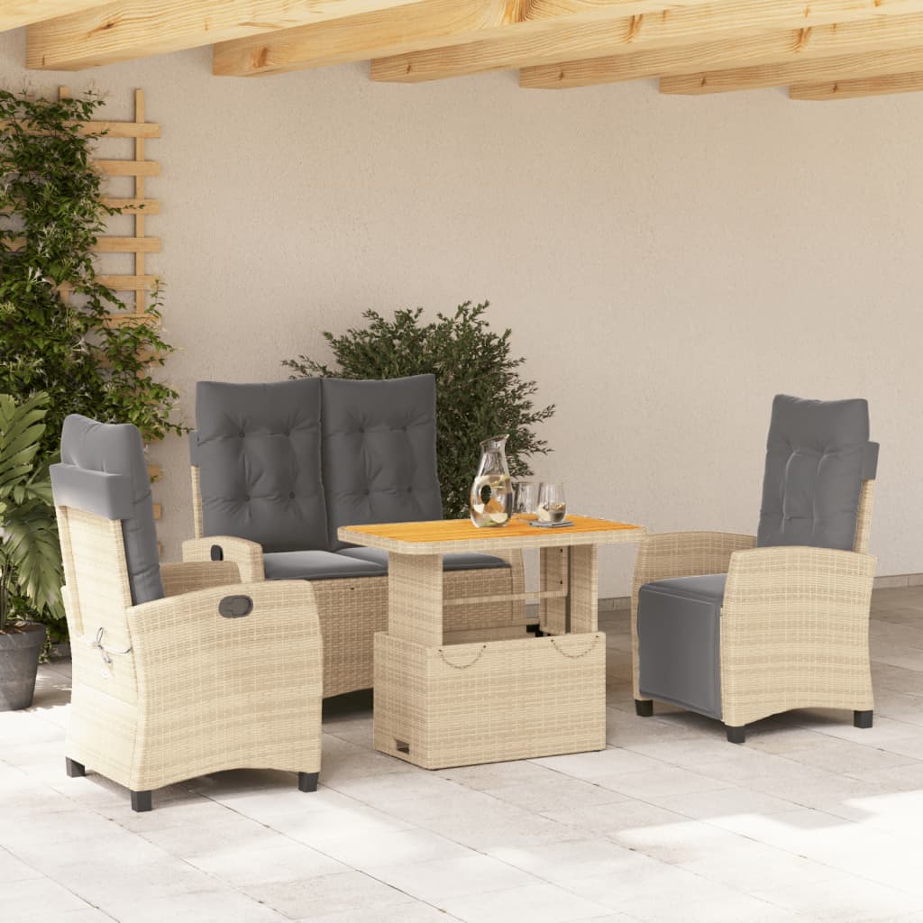 vidaXL 3-delige Tuinset met kussens poly rattan beige