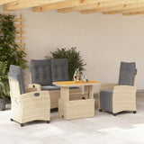 vidaXL 3-delige Tuinset met kussens poly rattan beige