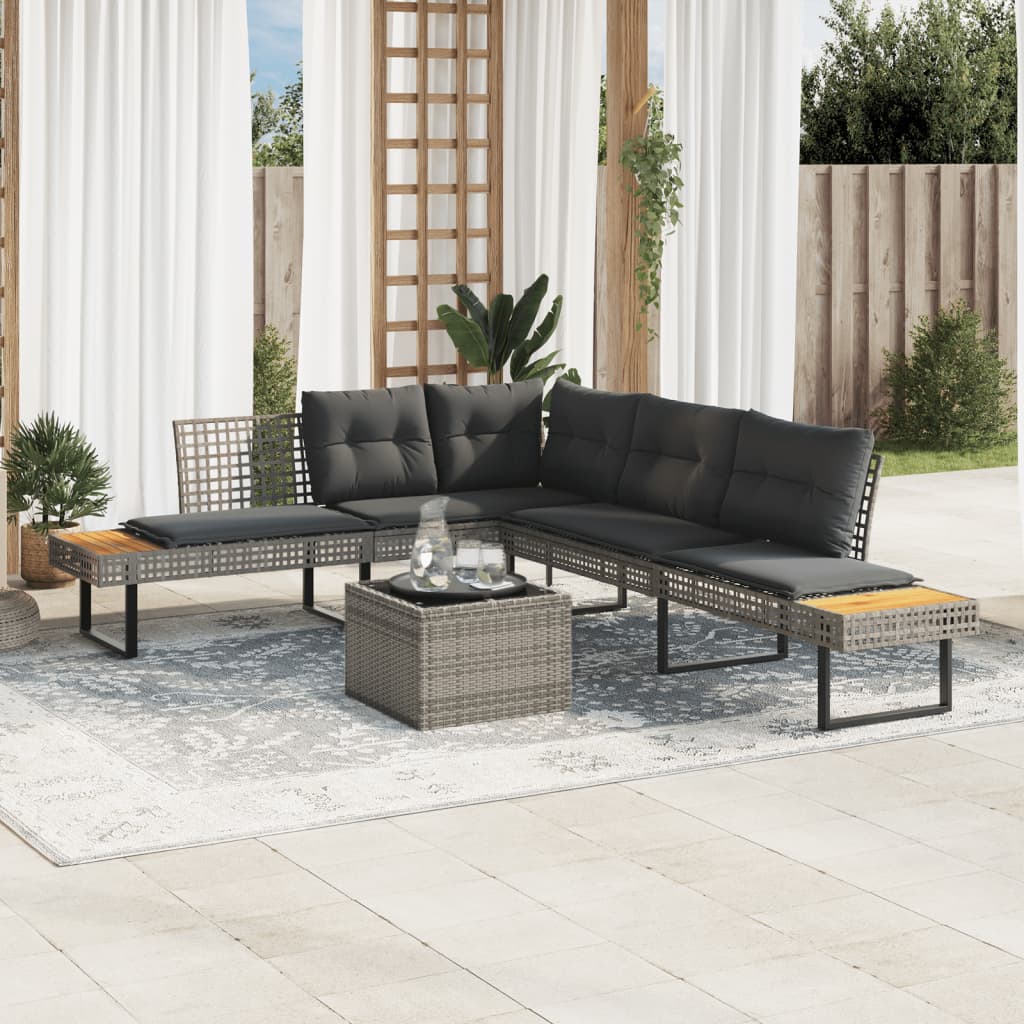 vidaXL 2-Piece Lounge Set with Cushions Poly Rattan and Glass Black