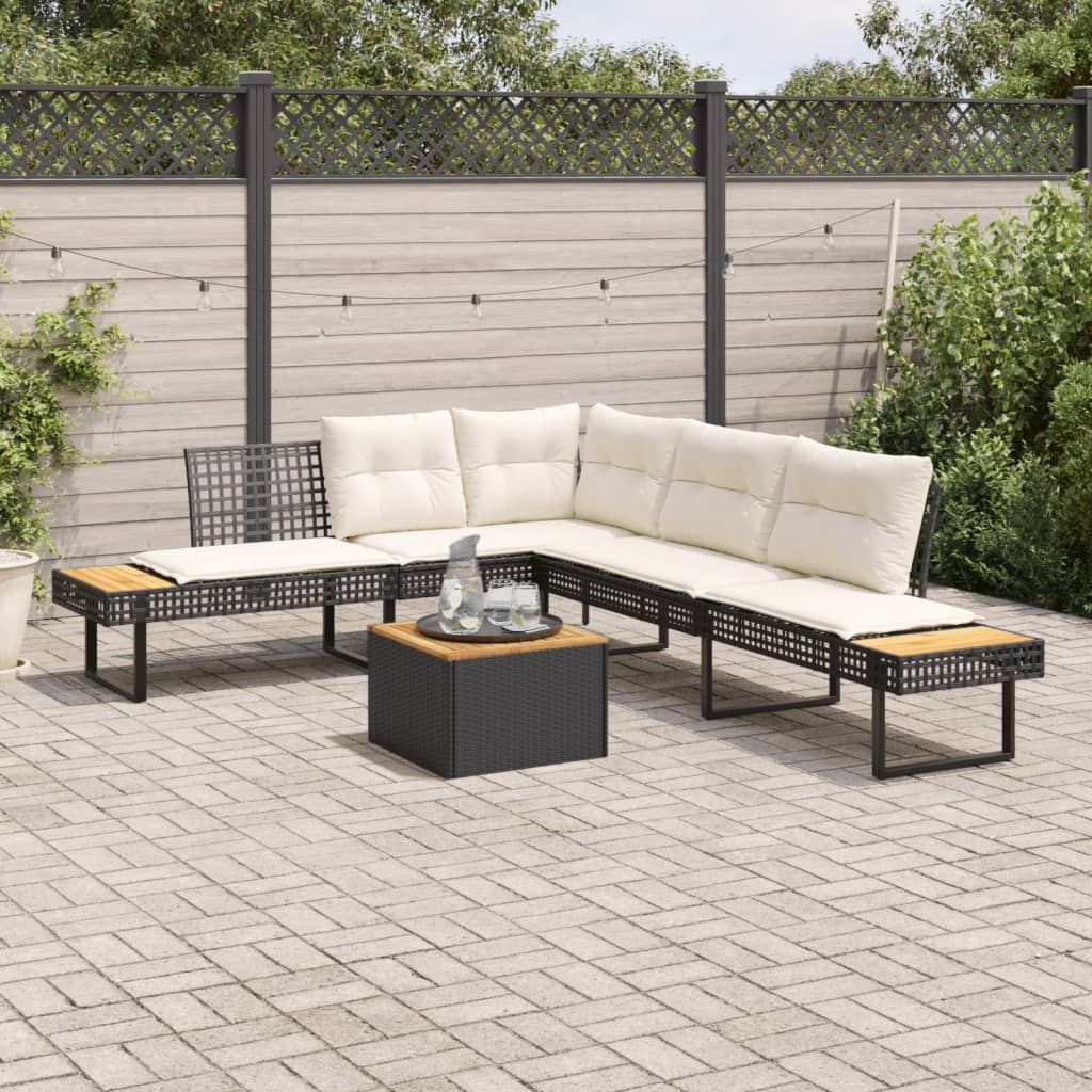 vidaXL 2-delige Loungeset met kussens poly rattan en acaciahout zwart