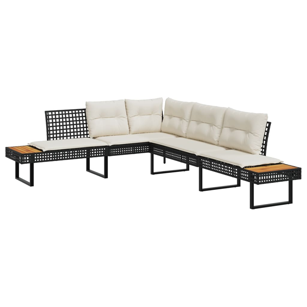 vidaXL 2-delige Loungeset met kussens poly rattan en acaciahout zwart
