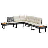 vidaXL 2-delige Loungeset met kussens poly rattan en acaciahout zwart