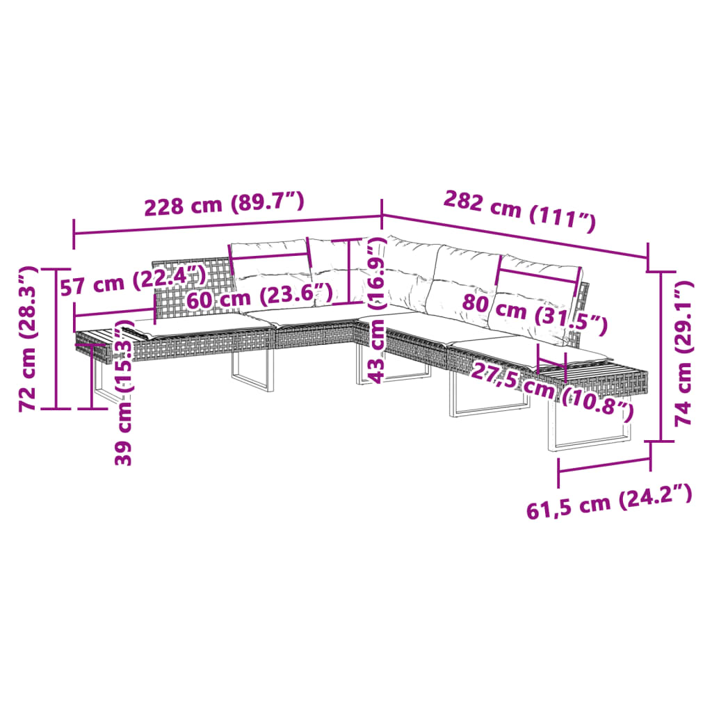 vidaXL 2-delige Loungeset met kussens poly rattan en acaciahout zwart