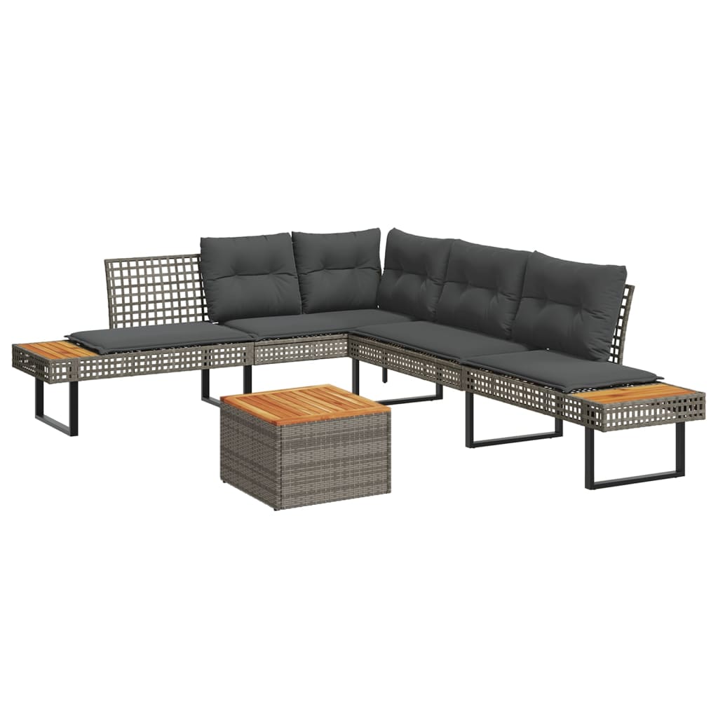 vidaXL 2-delige Loungeset met kussens poly rattan en acaciahout zwart
