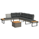 vidaXL 2-delige Loungeset met kussens poly rattan en acaciahout zwart