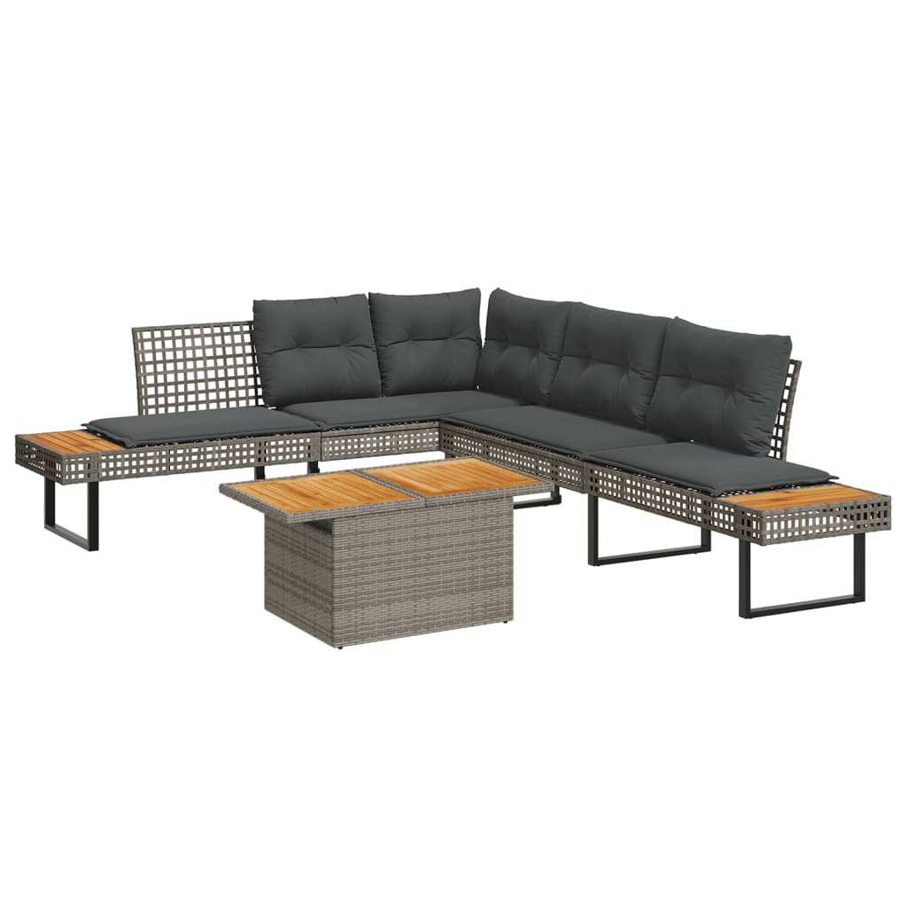 vidaXL 2-delige Loungeset met kussens poly rattan en acaciahout zwart