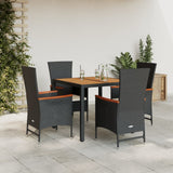 vidaXL 3-delige Tuinset met kussens poly rattan zwart